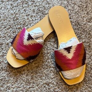 LOFT Multi-Color Geometric Woven Slide Sandals
